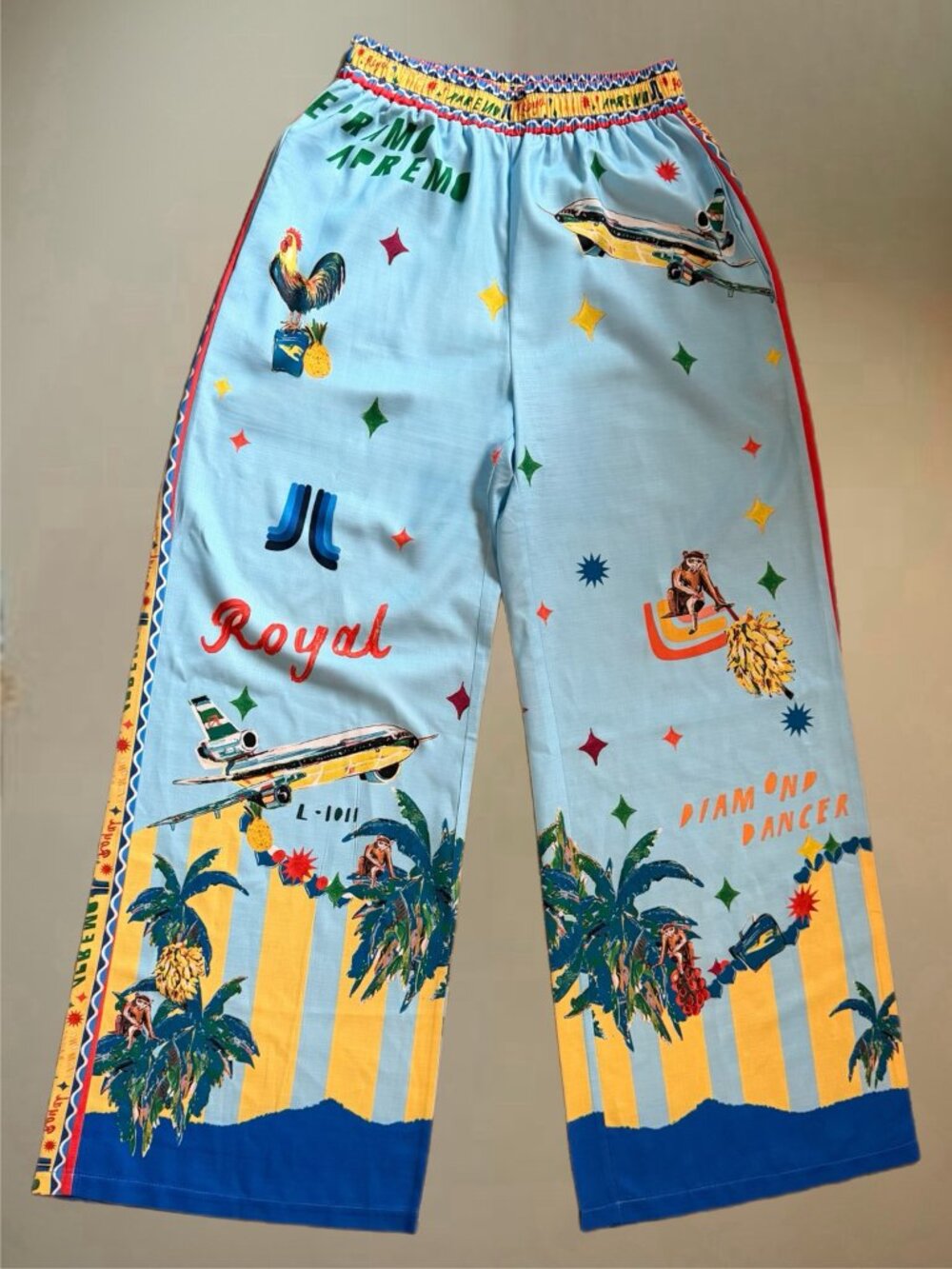 Tropical Resort Linen Blend Matching Set Wide Leg Pants Small - Picture 6 of 9